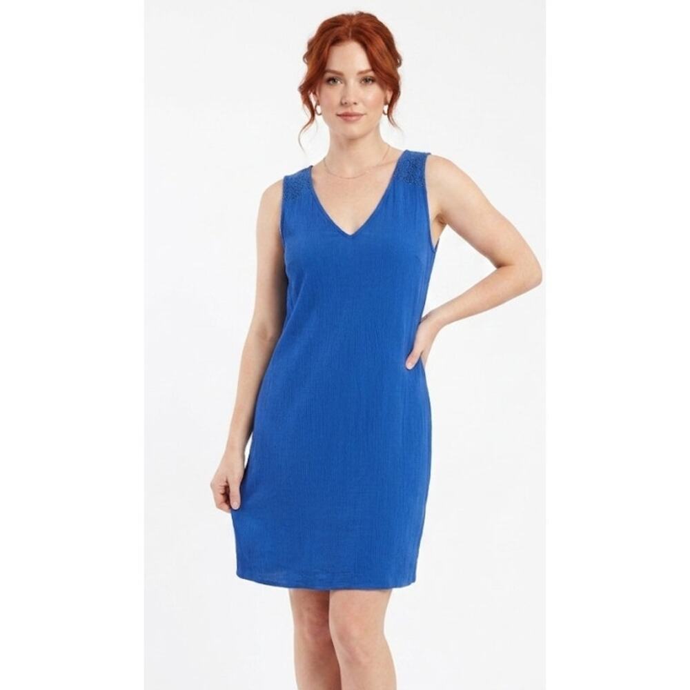 Old Navy Cobalt Blue Shift Mini Dress Casual Summer Keyhole Lightweight Large